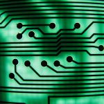 Macro photo of a green circuit board