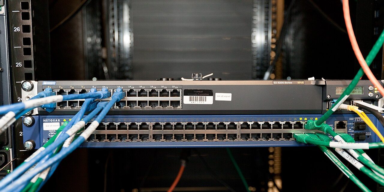 Server rack with network switches and cabling