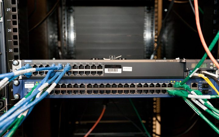 Server rack with network switches and cabling