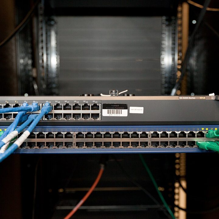 Server rack with network switches and cabling