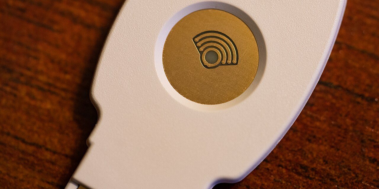 Hardware FIDO security key used for two-factor authentication