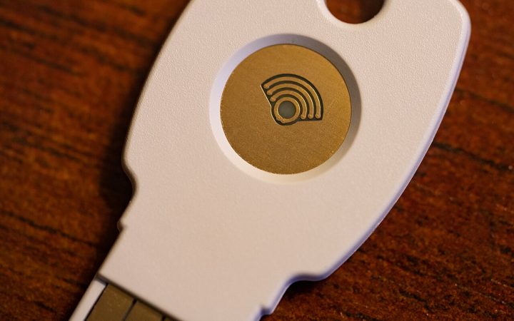 Hardware FIDO security key used for two-factor authentication