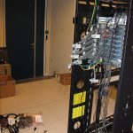 Inside of a server rack with cabling