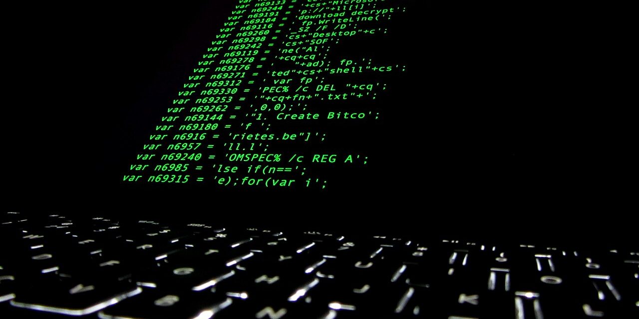 Ransomware source code displayed on a screen