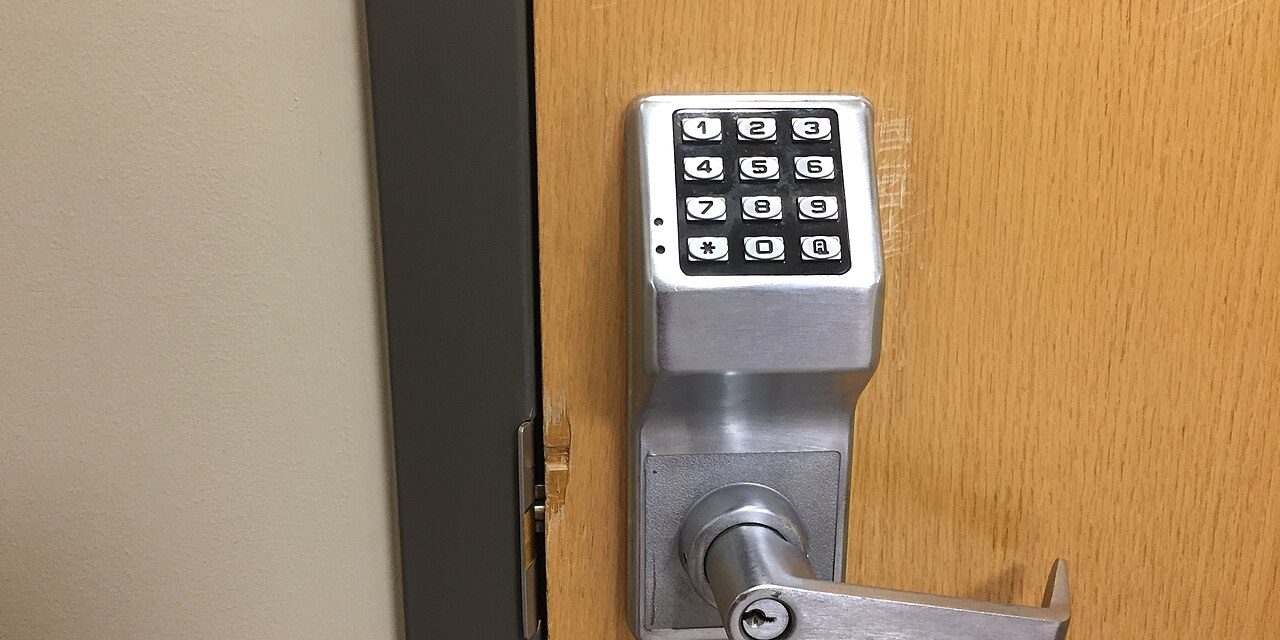 Keypad code lock on an office door