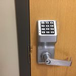 Keypad code lock on an office door