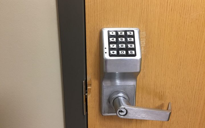 Keypad code lock on an office door