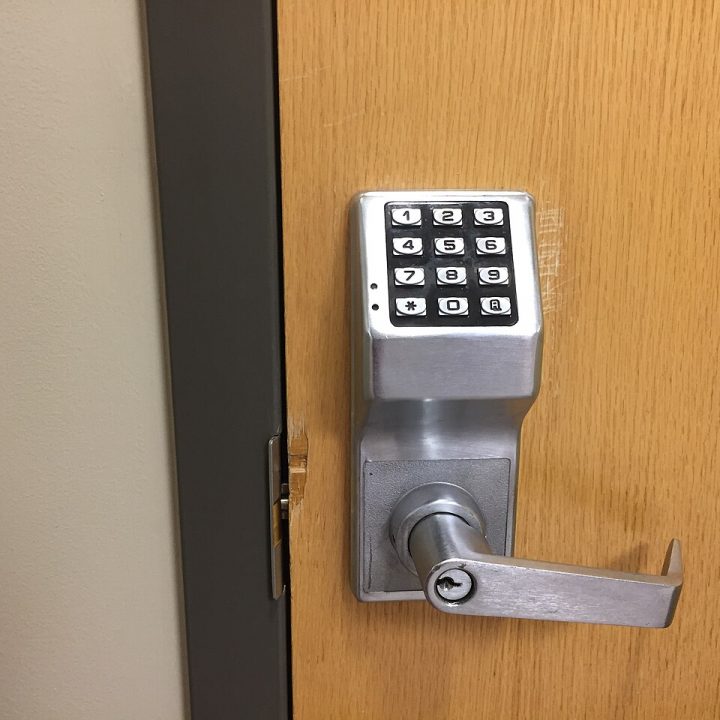 Keypad code lock on an office door